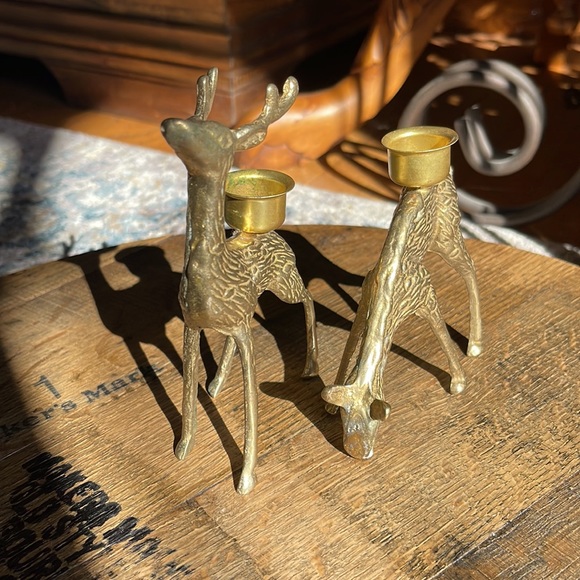 COPY - Pr. of Vintage Solid Brass Deer Figurines, Deer Figurines, Reindeer Figu… - Picture 2 of 6